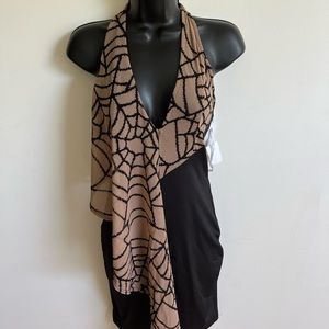 Ruffle Mesh Print Mini Dress